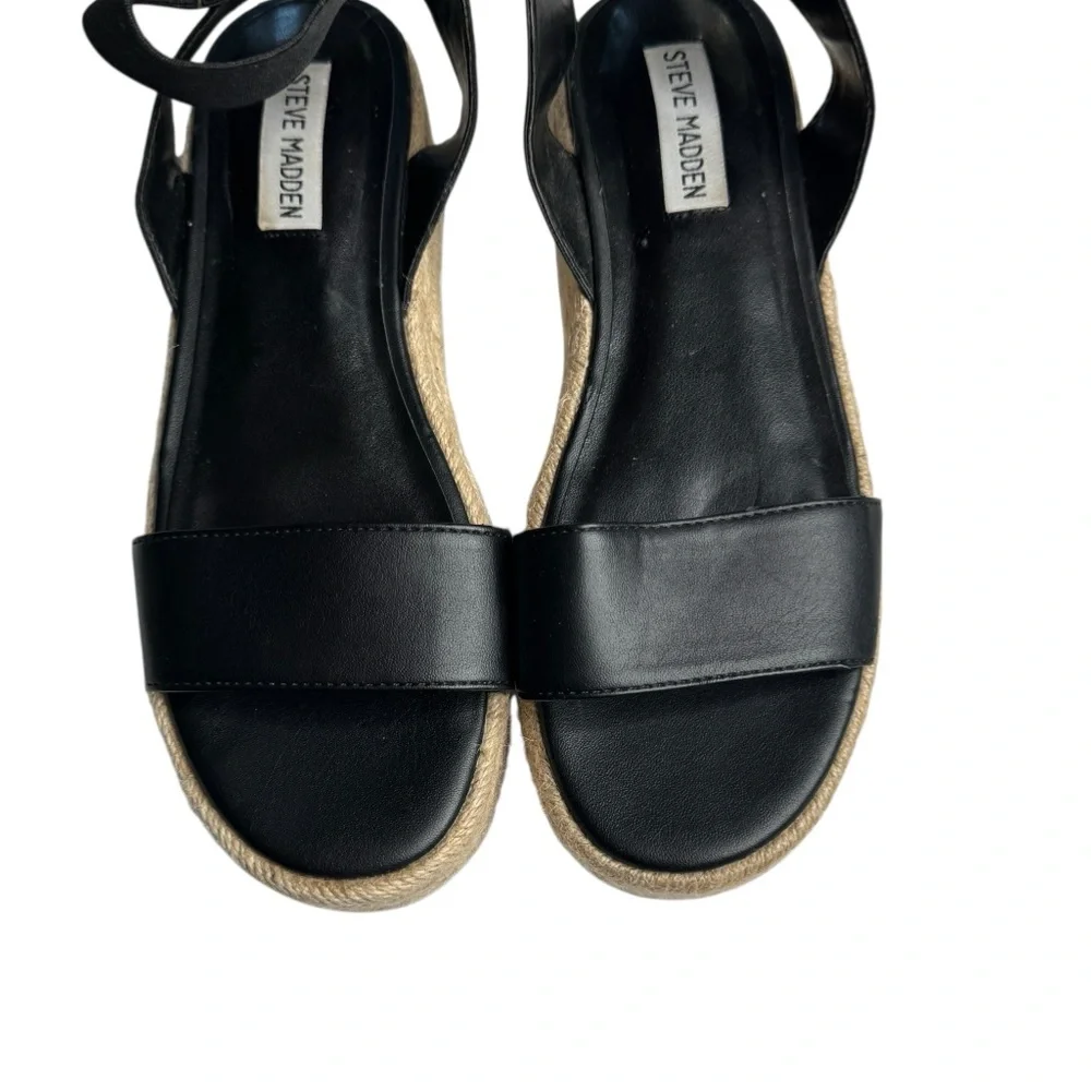Steve Madden Kylee Flatform Faux Leather Sandals Black‎ Platform Shoes Womens 7